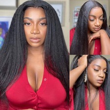 Black Straight Yaki Wigs Synthetic Heat Safe Wig No Lace Full Wig