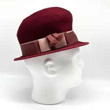Vintage Glenover Henry Pollak Red Hat Union Made in USA 100% Wool Ribbon Bow