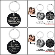 Personalized Photo Text Circle Round Tag Pendant Keychain Keepsake Teacher Gifts