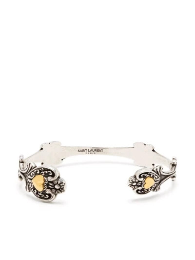Auth SAINT LAURENT Paris Engraved HEART CUFF Bracelet L | eBay