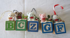 Vintage Lot of 5 WOOD BLOCKS & BEARS Christmas Ornaments Holiday Decorations — photo 3