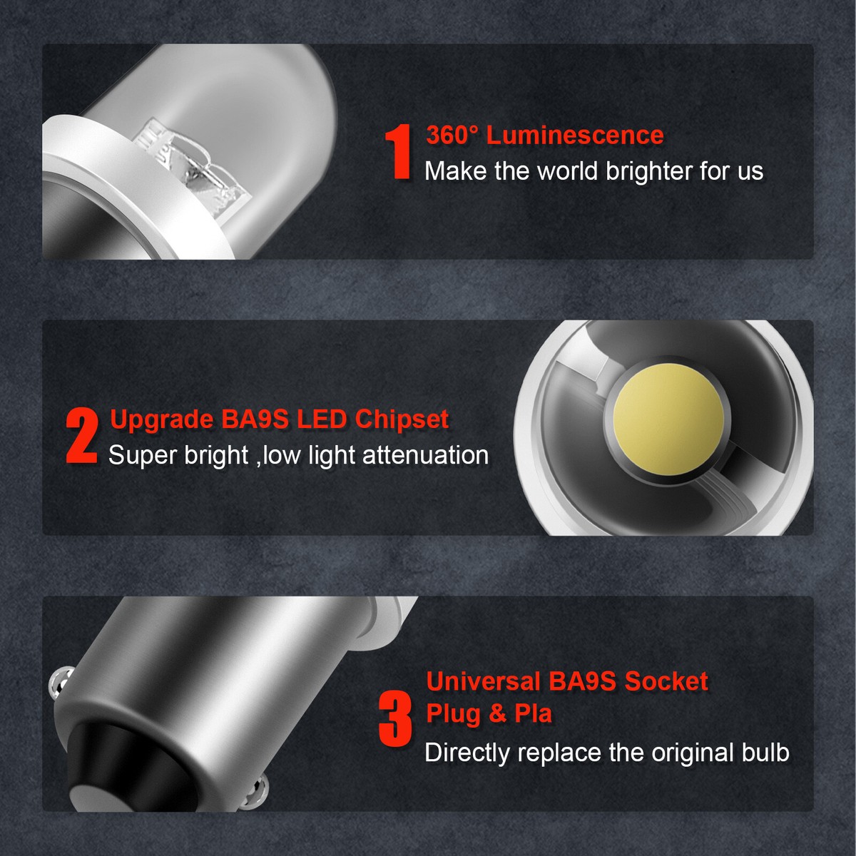 10X BA9S 1815 1816 1445 1895 LED Light Car Interior Instrument Dash Panel Bulb
