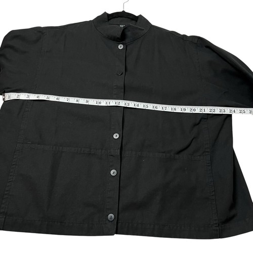 Eileen Fisher Woman Stand Collar Black Lightweight Jacket Stretch Overshirt SZ L - Picture 7 of 9
