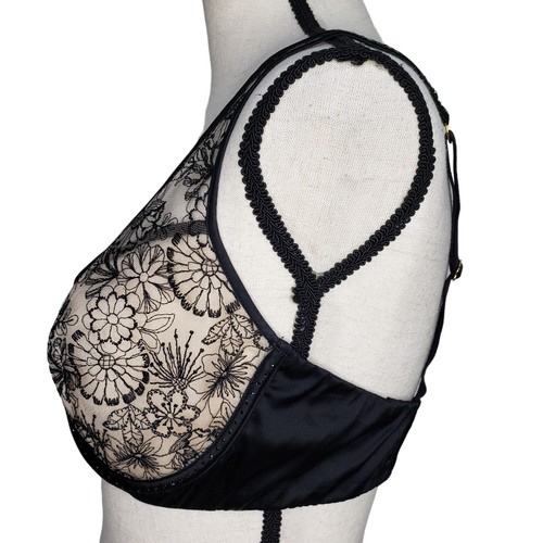 Victoria's Secret Plunge Bra 36DD Underwire Sheer Black Embroidered Bling - Picture 4 of 6