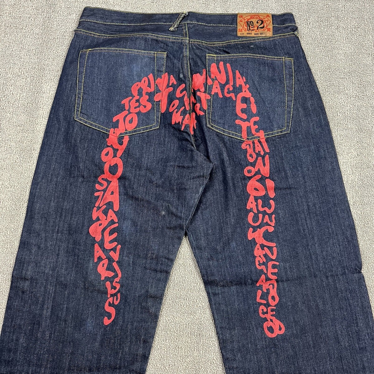 Vintage Y2K Evisu Denim Jeans Mens 40x34 Paint Embroidered Baggy 