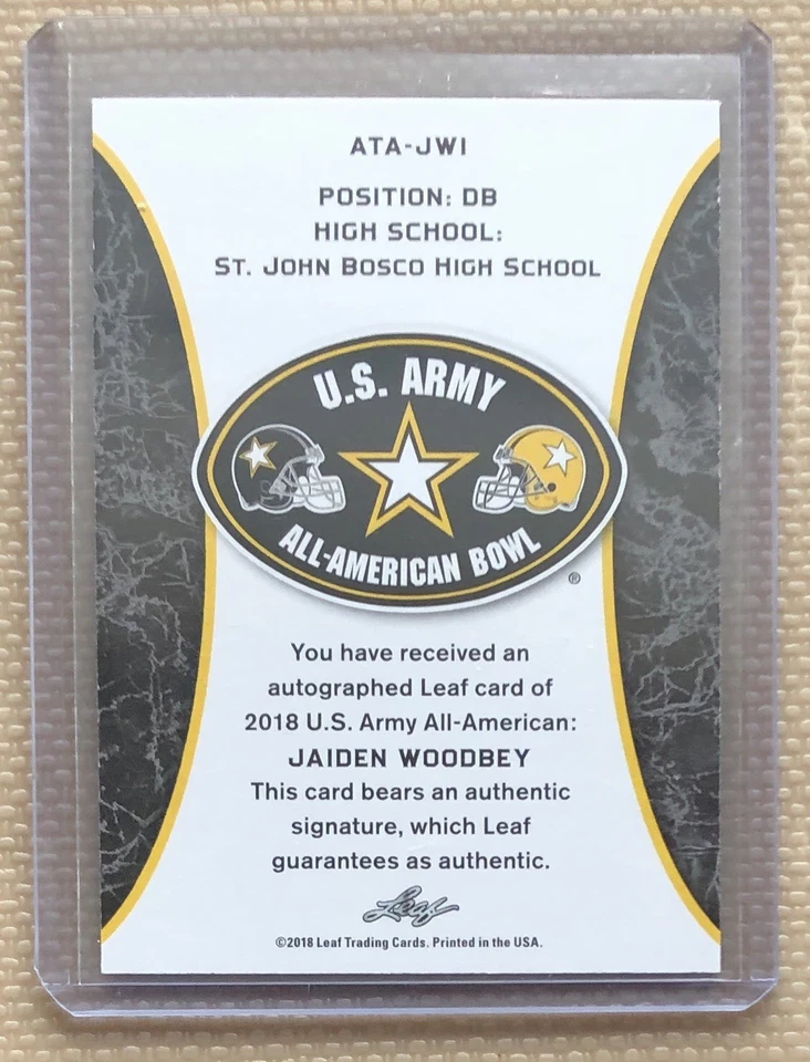 Jaiden Woodbey 2018 Leaf All-American Tour Auto 16/25 Florida State Seminoles - Image 2 of 2