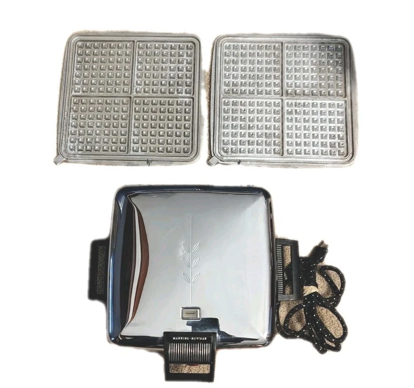 VTG Manning Bowman Chrome Waffle Maker Grill Press 37502 Works Removable Plates