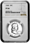 1960 50C Proof Silver Franklin Half Dollar NGC Graded PF 66 White Coin