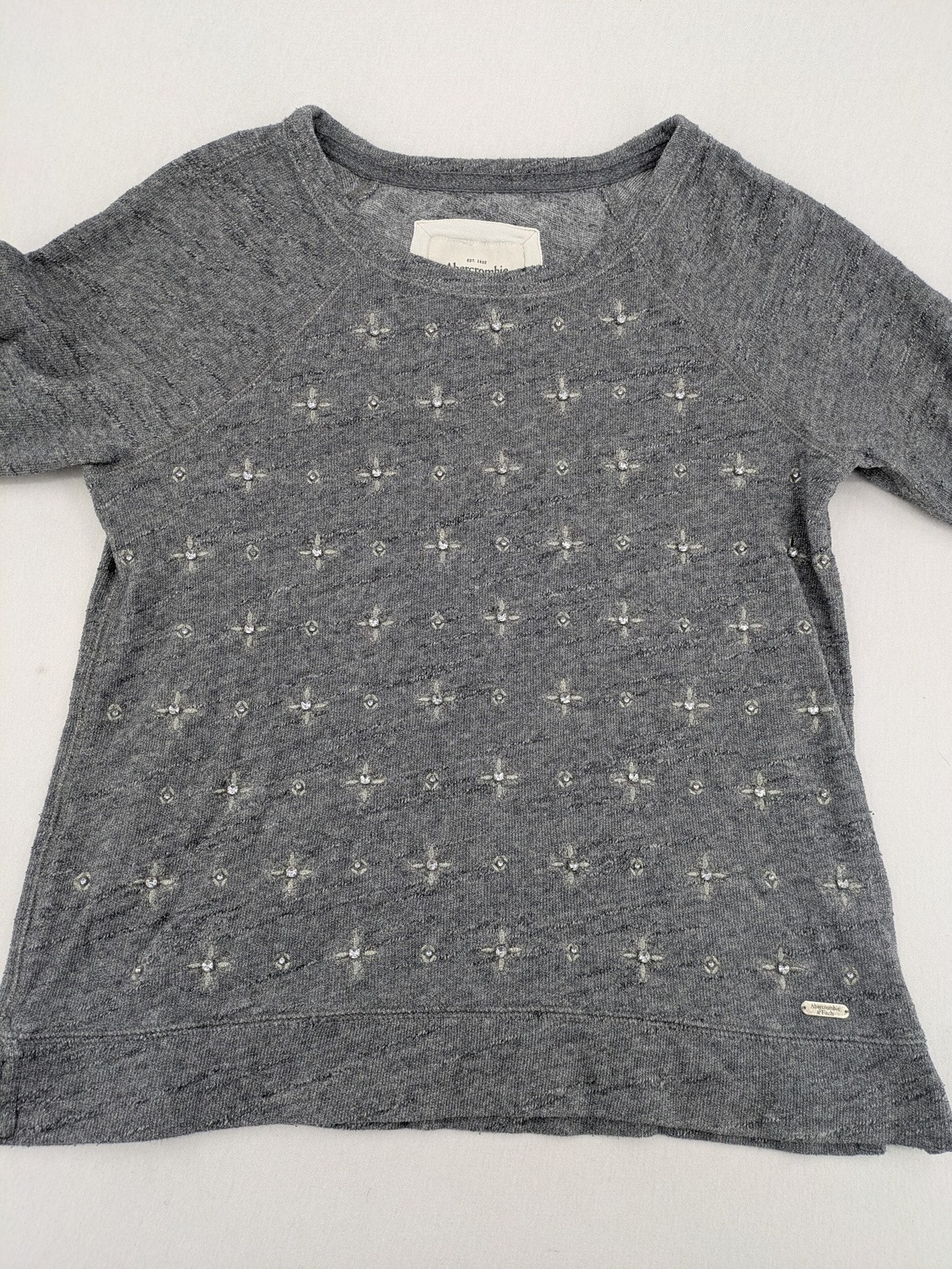 Abercrombie & Fitch Damen Sweatshirt Pullover Gr M Grau Meliert Langarm Verziert image 6