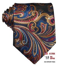 New Classic Men's Paisley Silk Tie Necktie Dark Blue/Brown