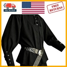 Large Black Pirate Shirt with Lace-Up Detail - Perfect for Renaissance Events