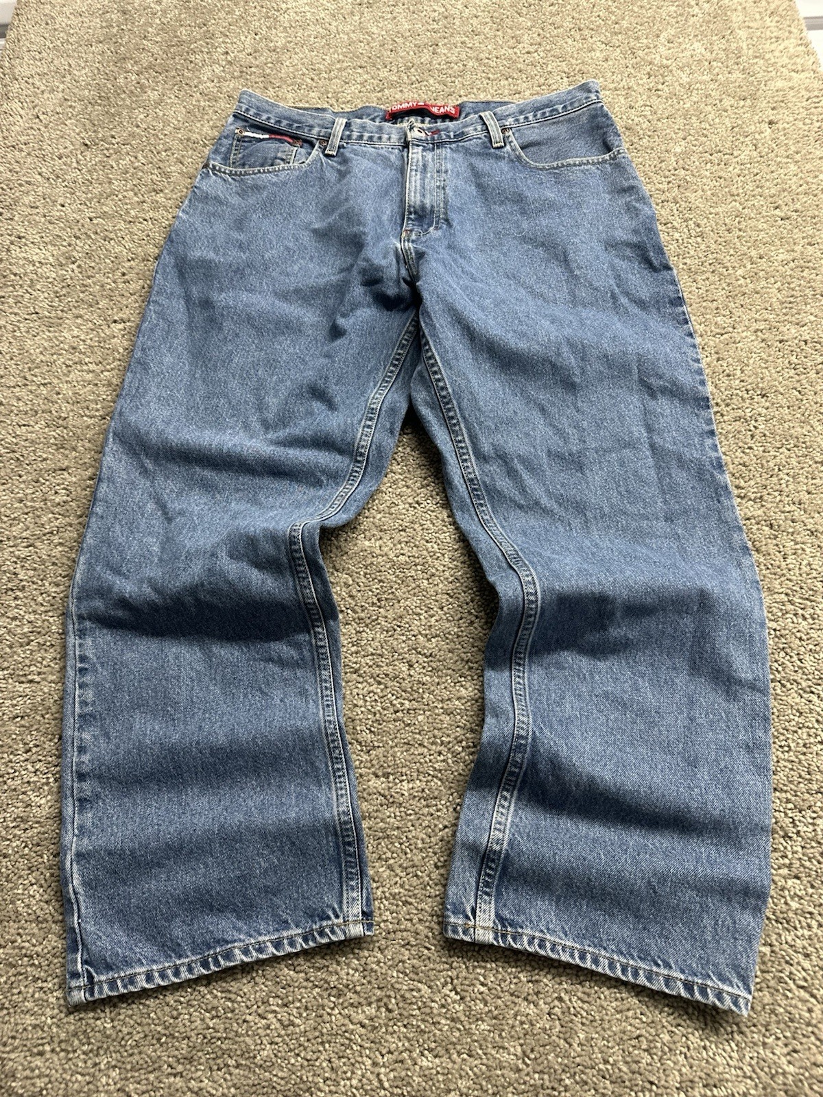 Tommy Hilfiger Baggy Mens 36x30 Blue Jeans Distressed Vintage 2000s Skater Retro