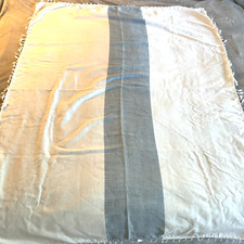 Tablecloth Rectangle Fringe Solid White Blue 53" x 68" Linen Contemporary