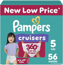 Pampers 56 Pack Cruisers 360 White Unisex Size 5 Disposable Baby Diapers