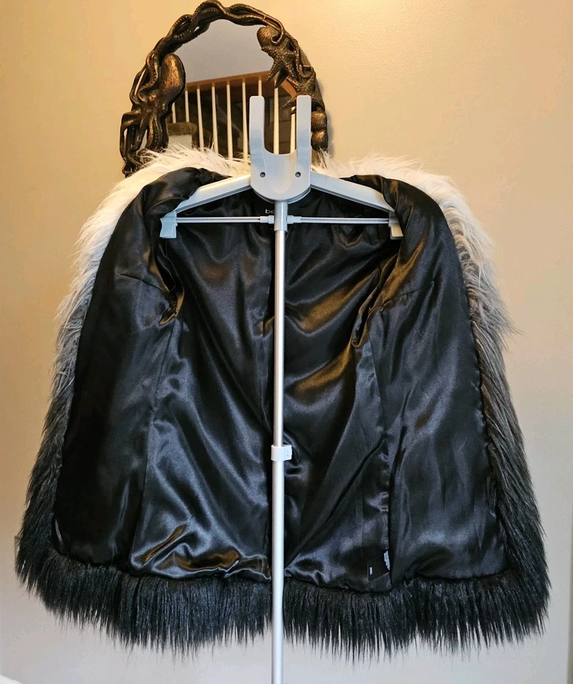 Abrigo BEBE Imitación Piel Peludo Felpa Esponjoso Gris Blanco Ombre Mujer XS Mob Wife Y2K De Colección Foto 3 de 4