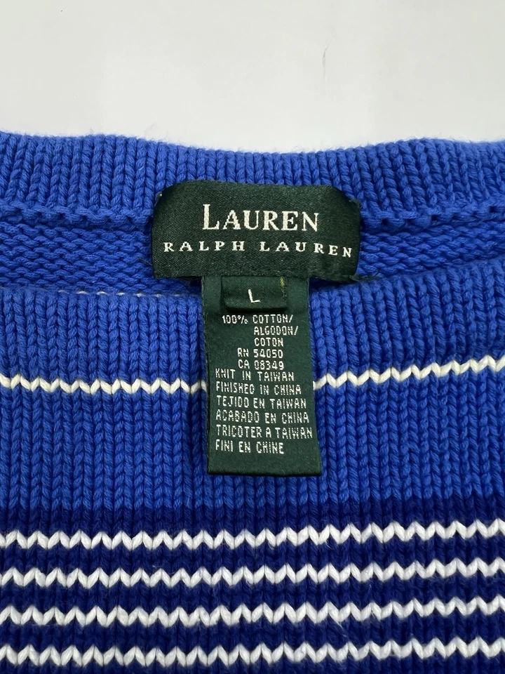 Suéter De Colección Años 90 Ralph Lauren Tejido Pesado Algodón Azul Real Rayas Grunge Mujer L Foto 2 de 4