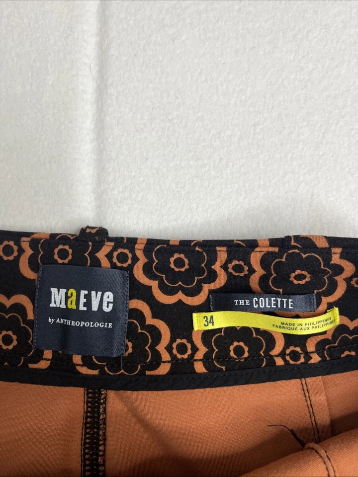 Maeve Anthropologie Size 34 The Colette Wide Leg Ponte Pants Orange Black Floral - Image 3 of 4