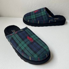 Polo Ralph Lauren Size 10 Reade Plaid Twill Scuff Slippers Signature Pony Logo