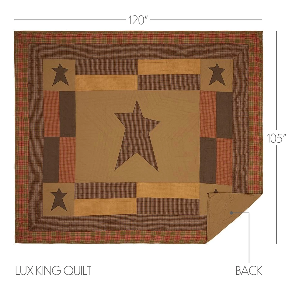 Stratton Primitive Star Luxury King Quilt Red Tan Black Patch 120x105 VHC Brands - Image 3 of 4