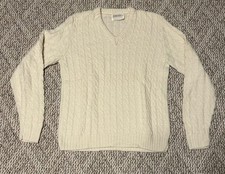 Vintage Lord Jeff Sweater Mens Large Ivory Cable Knit USA Made V-Neck