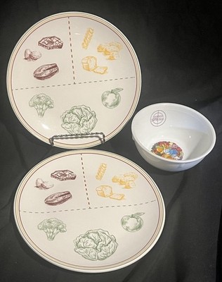 3pc Cornucopia Ceramic Portion Control Dinner Plate & Bowl Vintage Food Pyramid