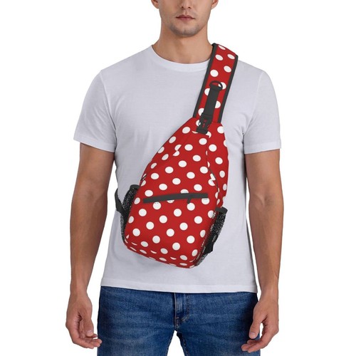 Cute Red White Polka Dot Sling Backpack Travel Hiking Crossbody Shoulder Bag - Picture 7 of 8