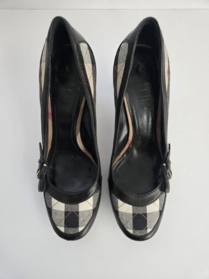 Burberry Nova Check Plaid Leather Heels Pumps Size 36 Made in Italy