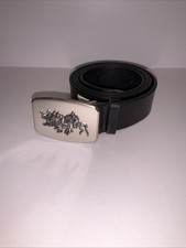 Polo Ralph Lauren Italian Leather Belt 42 105cm Silver Horse Racing Buckle Black