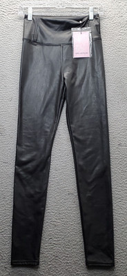 Avec Les Filles Faux Leather Seams Leggings Womens XS Black High Waist Stretch