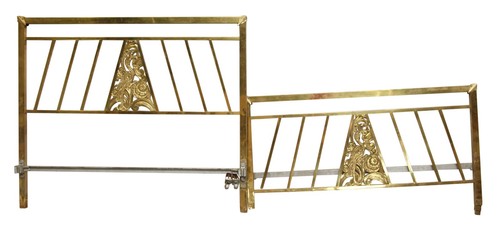 Art Deco Brass Bird & Snake Full Size Headboard Set