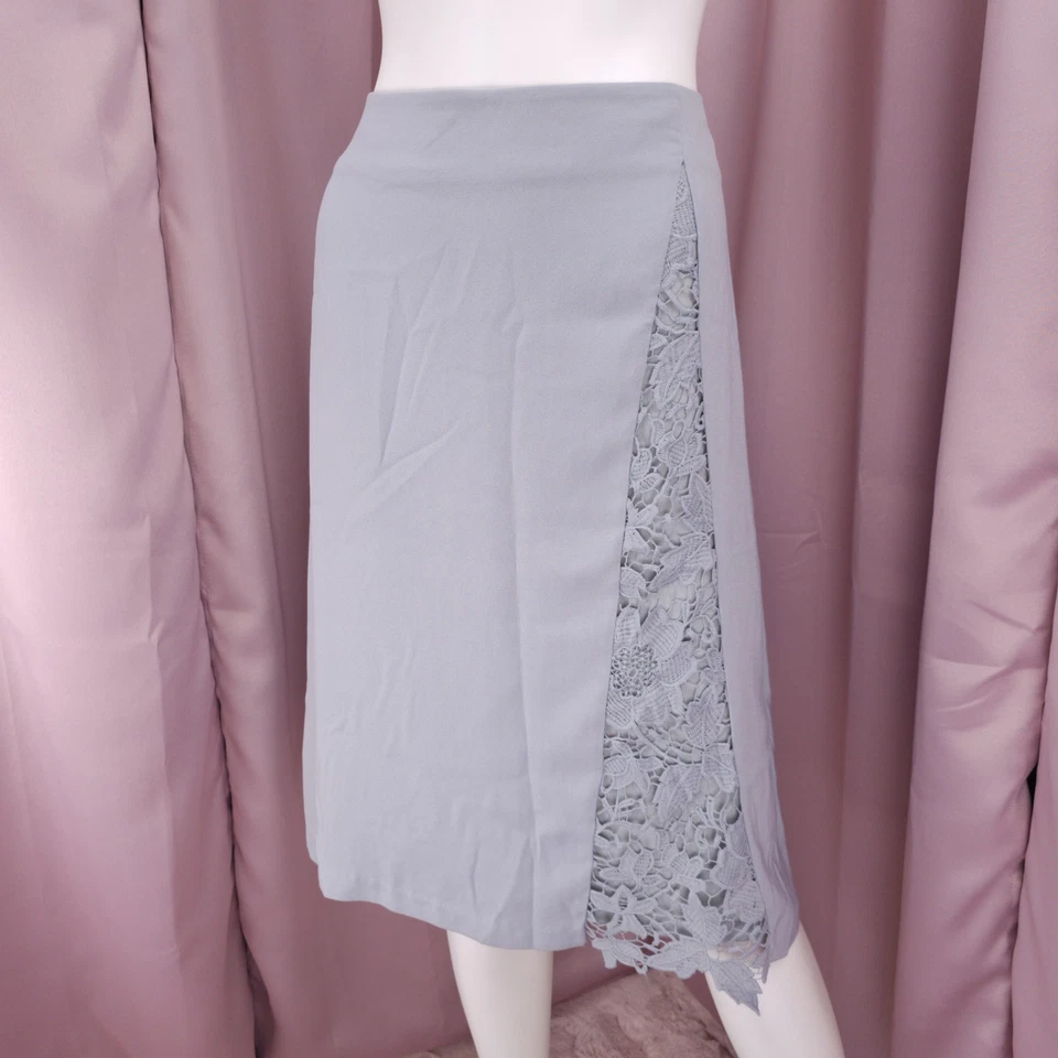 Falda lápiz forrada hasta la rodilla azul de chifón y encaje DownEast para mujer mediana nueva sin etiquetas Foto 2 de 4