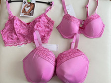 BNWT M&S pink lace trim bras - padded plunge - full cup or lace bralet