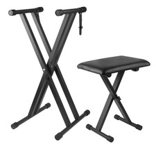 Bazayona Keyboard Stand Piano Bench Set, Double X Adjustable Black