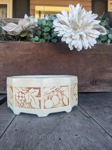 Vintage Weller Art Pottery Ivory Fruit Themed Jardiniere Planter