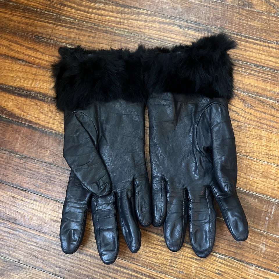 Винтажные женские перчатки Fownes 7,5 кожа черный мех манжеты стильный город шик роскошь - Изображение 2 из 4