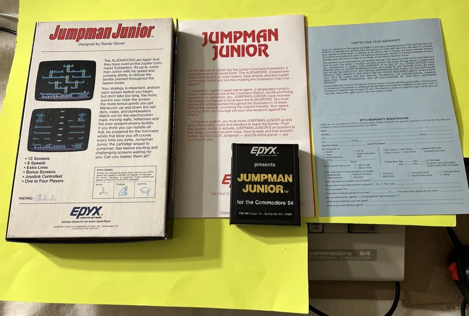Commodore 64 Jumpman Junior Cartridge Complete In Box TESTED C64 Epyx - Works! - Image 2 of 4
