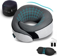 Travel Neck Pillow Airplane 360 Head Support Kit Eye Mask Earplugs