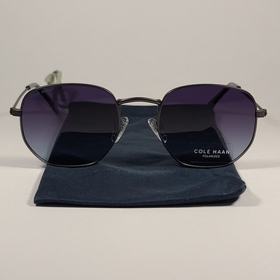 Cole Haan CH8501 033 Polarized Hexagon Sunglasses Gunmetal Frame Blue Gray