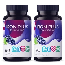 LIVS Iron Gummies with Vitamin C for Women Men & Kids | Chewable Supplement a...