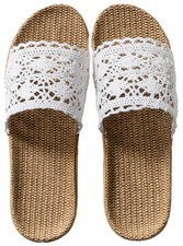 EMGILL Lace Band Linen Slippers for Women Non-Slip Indoor House Shoes...