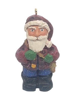 Vintage RARE Champman Folk Art Santa Claus Christmas Ornament Glitter 3''  CL26