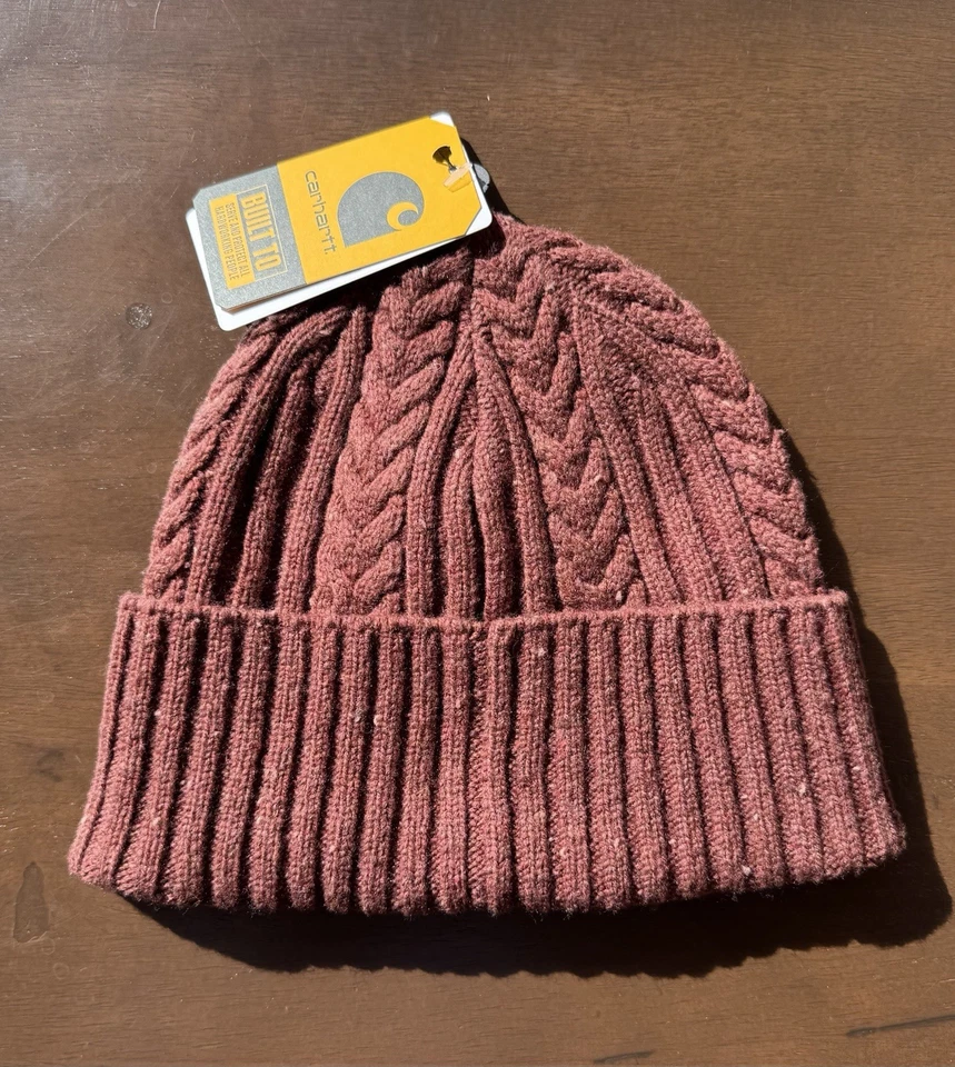 Gorro de pescador tejido acanalado Carhartt para mujer Sable rojo granate mezcla de lana hilo Foto 2 de 4