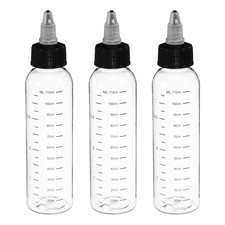 3 Pcs 110ml 4oz Plastic Dispensing Bottle with Twist Cap, Transparent/Black