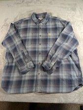 Carhartt 2XL Plaid Flannel Shirt Mens Relaxed Fit Blue Gray Cotton Workwear XL
