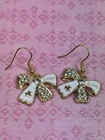 Earrings White Love Bow Gold Plated Dangle  Enamel  Charm Womens Jewellery