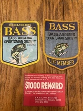 VINTAGE B.A.S.S. BASS ANGLERS SPORTSMAN SOCIETY FISHING PATCH & STICKER NEW Plus