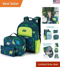 3-Piece Kids Backpack Set for Ages 4-8 - Lightweight Water-Resistant Dinosa...