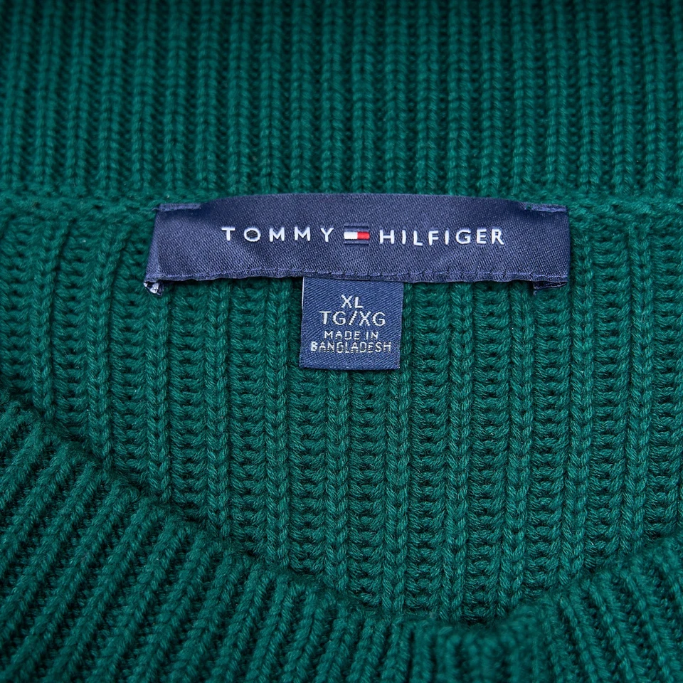 Suéter Tommy Hilfiger Mujer XL Verde Mezcla de Algodón Tejido con Cable Pullover Acanalado Foto 4 de 4