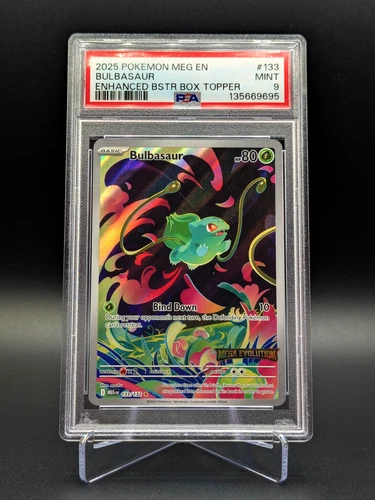 PSA 9 Mint Bulbasaur 2025 Enhanced Bstr. Box Topper Mega Evolution IR 133/132