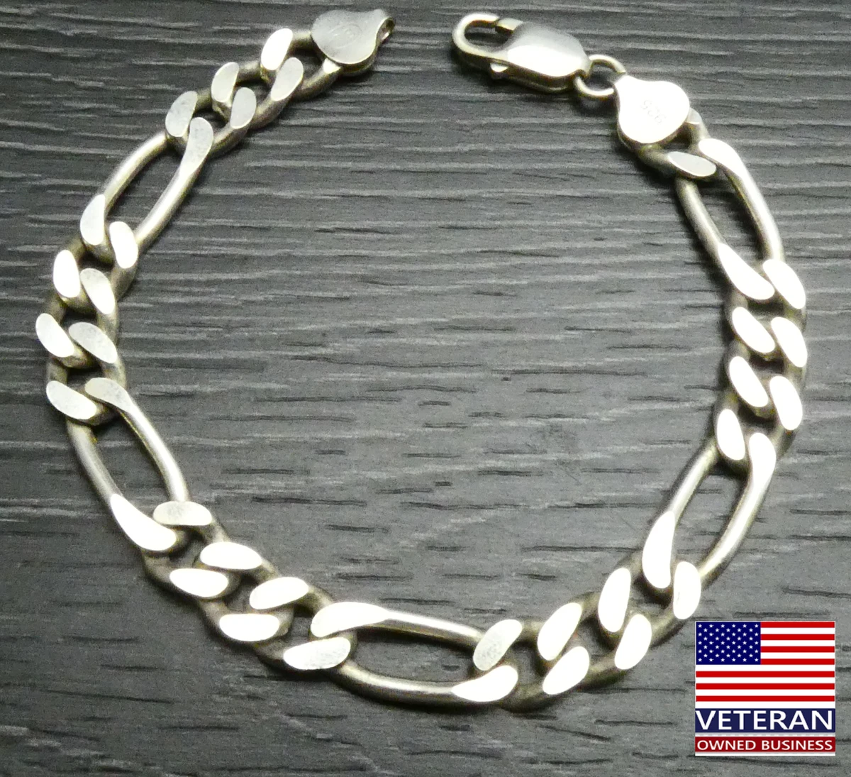 Vintage Sterling Silver Wide Classic Figaro Chain Link Bracelet 8 inches (  Italy